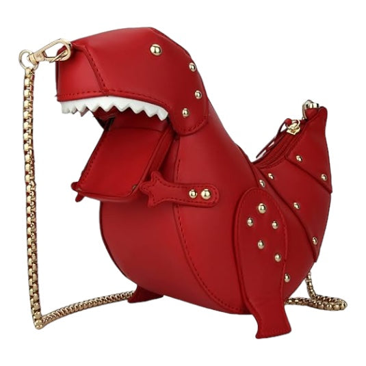 3D Dinosaur Design Rivets PU Leather Girl's Chain Purse Shoulder Bag