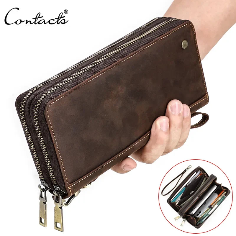 Bolso de mano tipo cartera para hombre y mujer de piel auténtica de Jack Contact