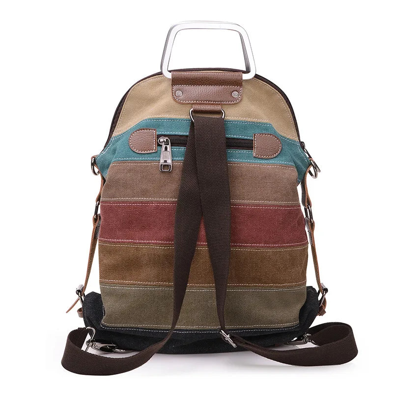 Striped Canvas Designer Backpack: Multifunctional Chic