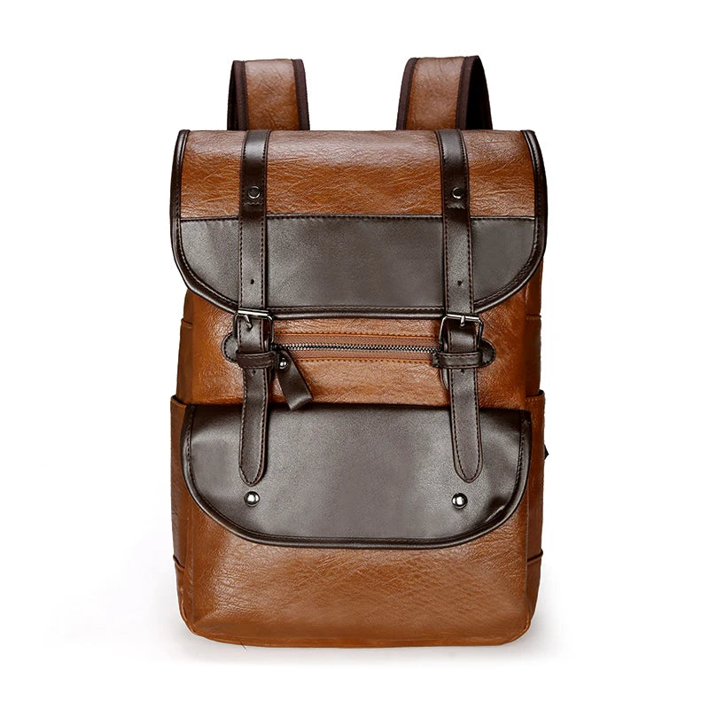 Retro PU Leather Laptop Backpack: Stylishly Patchwork