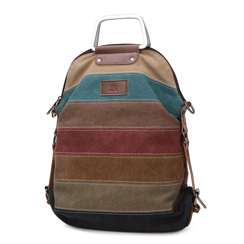 Striped Canvas Designer Backpack: Multifunctional Chic