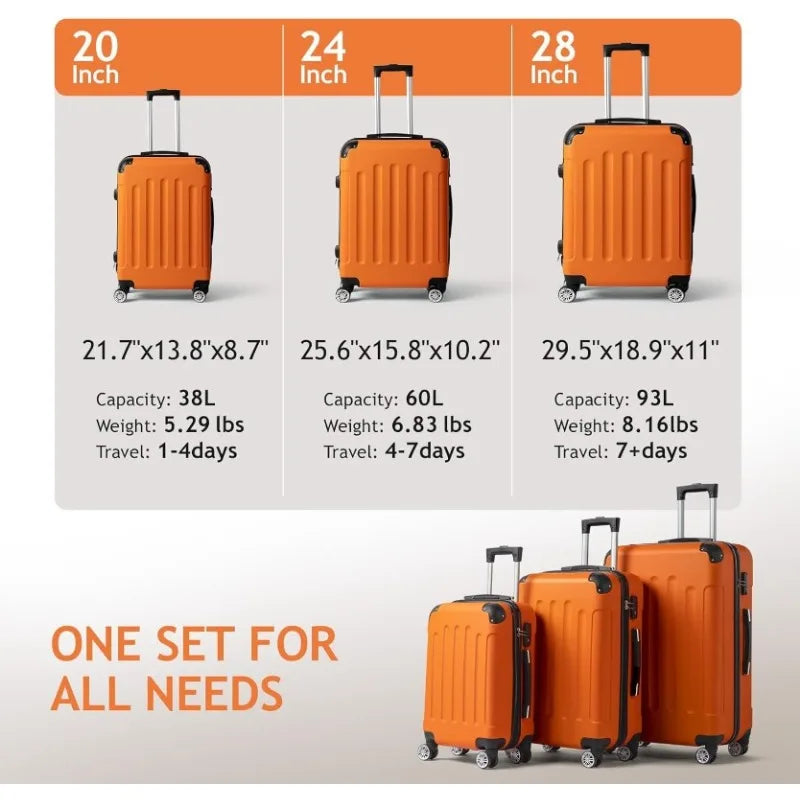 Juego de equipaje de 3 piezas listo para viajar con candado TSA (20"/24"/28")