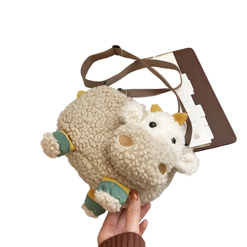 Adorable bolso mensajero de felpa de vaca para niños