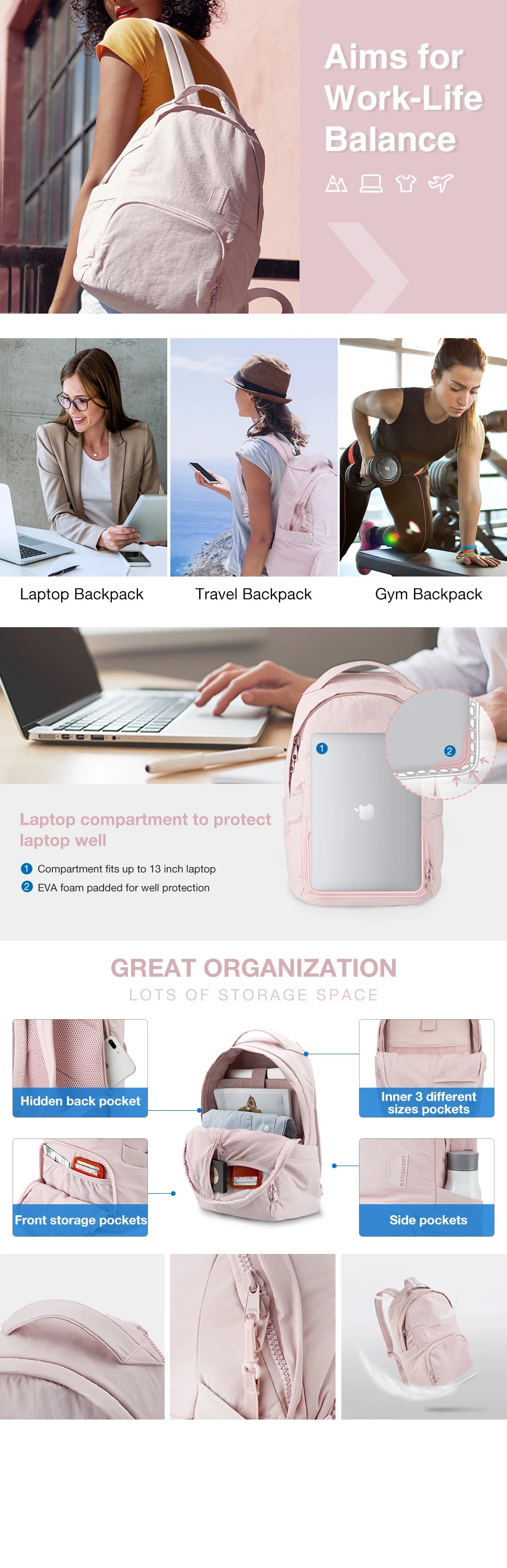 Cute Anti-theft Waterproof Laptop Backpack for Women