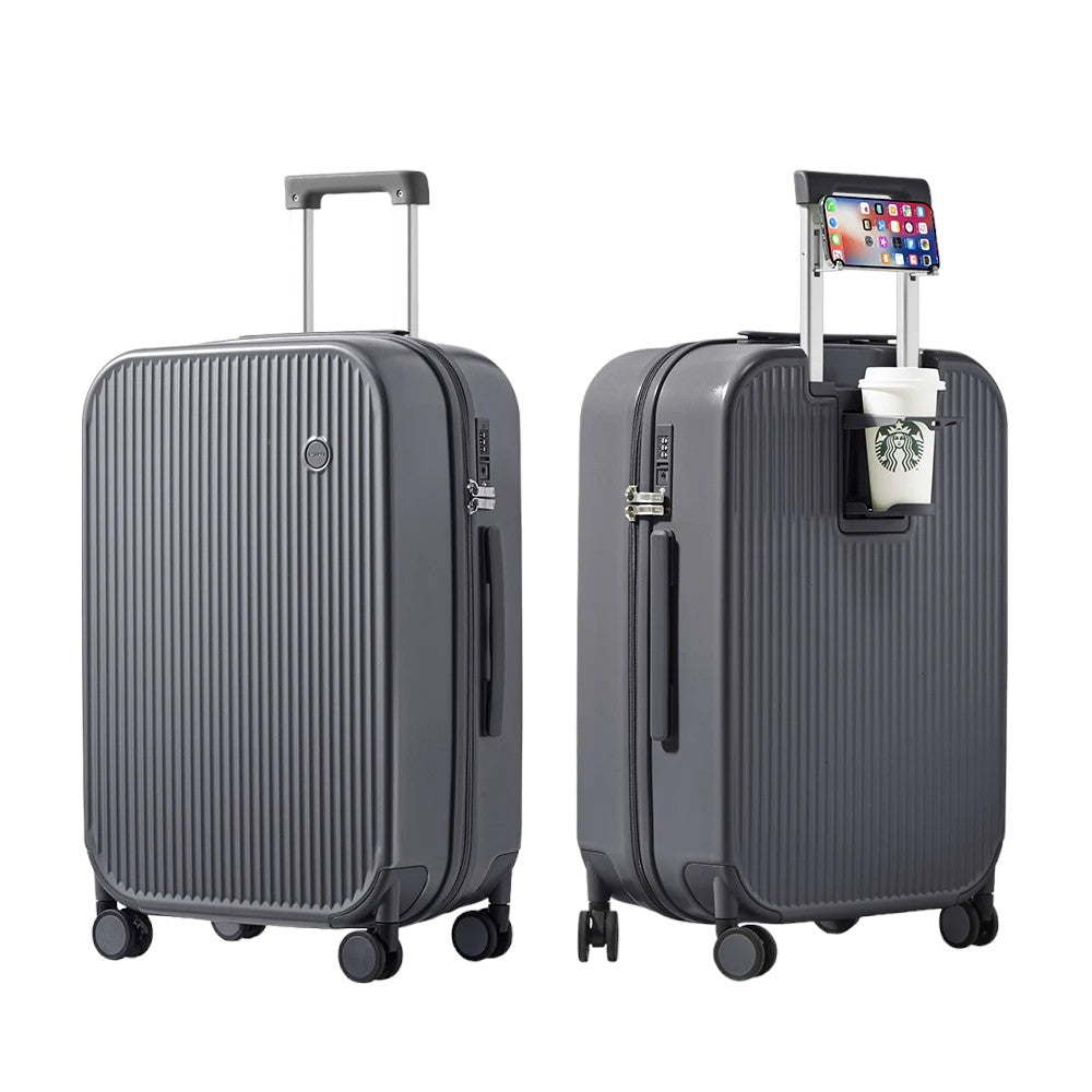 मिक्सी कैरी ऑन लगेज कप फोन होल्डर हार्ड शेल रोलिंग ट्रैवल सूटकेस के साथ