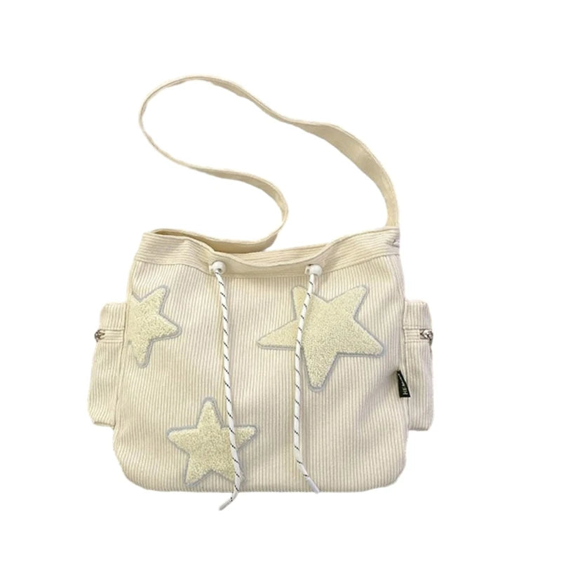 Bolso cruzado de pana con diseño de estrella para mujer, bolso informal de gran capacidad, bolso de hombro para chica, mochila escolar de viaje