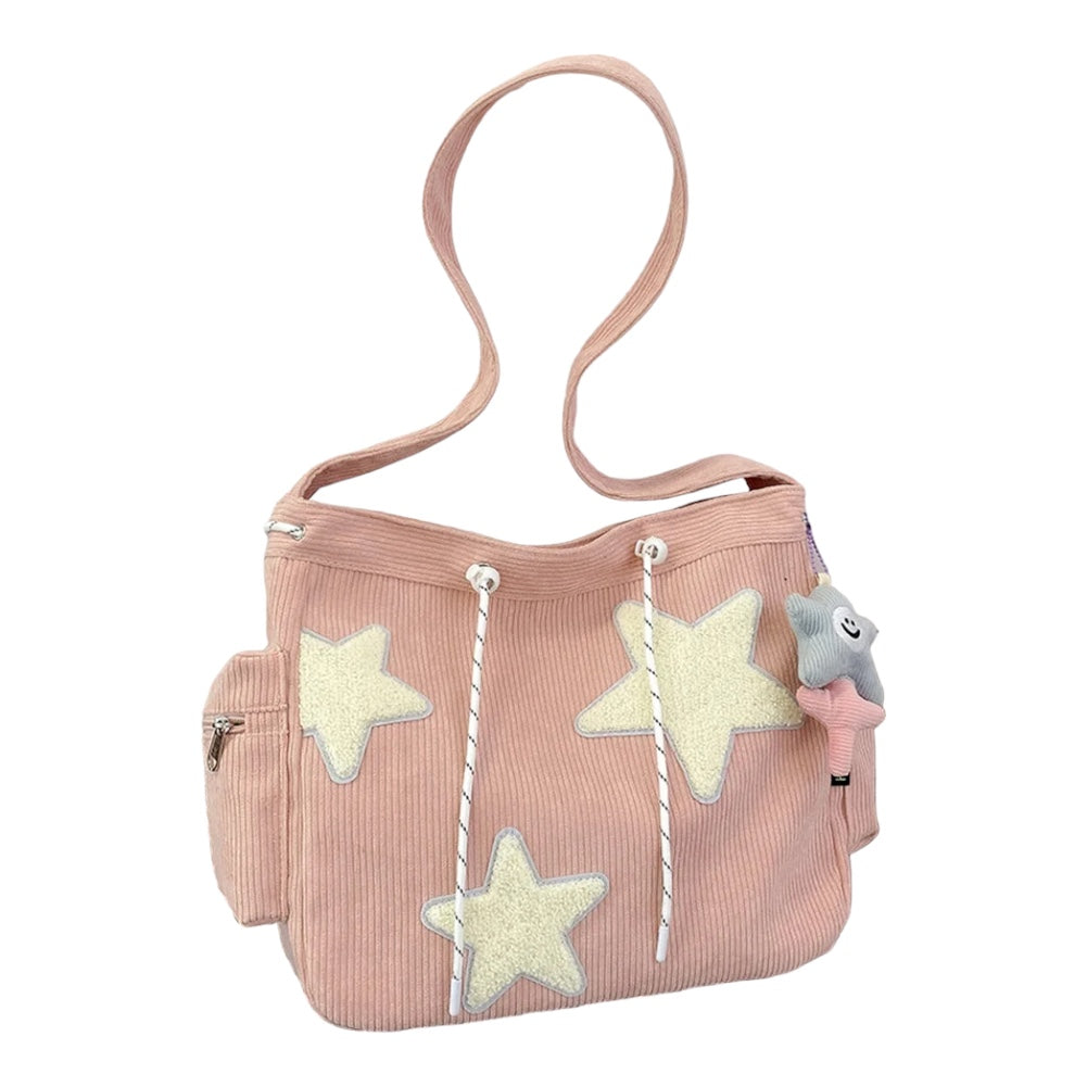 Bolso cruzado de pana con diseño de estrella para mujer, bolso informal de gran capacidad, bolso de hombro para chica, mochila escolar de viaje