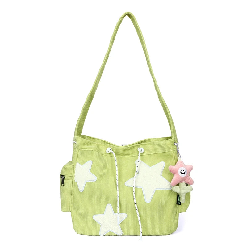 Bolso cruzado de pana con diseño de estrella para mujer, bolso informal de gran capacidad, bolso de hombro para chica, mochila escolar de viaje