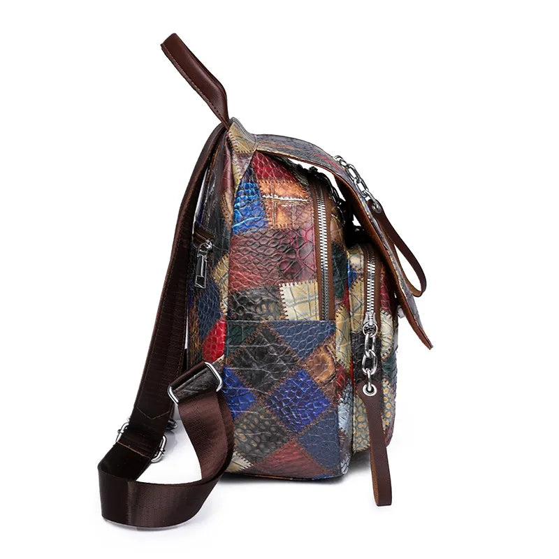 Plaid PU Leather Travel Backpack