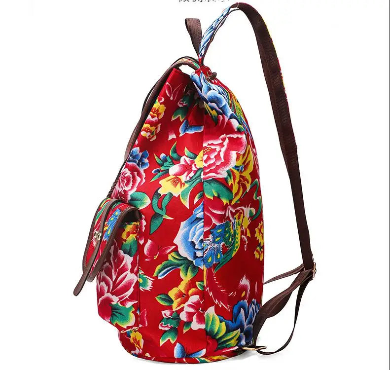 Boho Floral Print Canvas Backpack