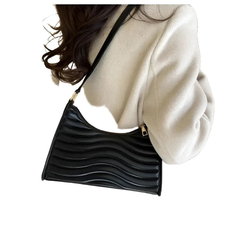 Bolso minimalista con textura para axila, bolso de hombro de piel sintética de marca de lujo para mujer, bolso de mano de media luna, bolso de mano