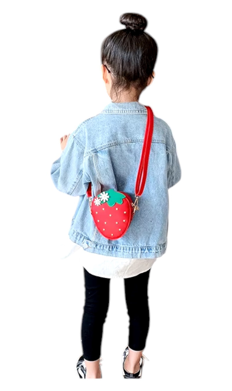 Sweet Strawberry Bucket Crossbody Bag for Little Girls