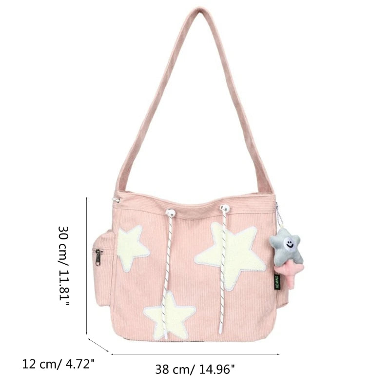 Bolso cruzado de pana con diseño de estrella para mujer, bolso informal de gran capacidad, bolso de hombro para chica, mochila escolar de viaje