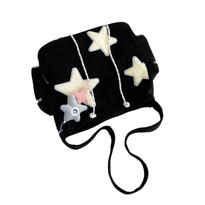 Bolso cruzado de pana con diseño de estrella para mujer, bolso informal de gran capacidad, bolso de hombro para chica, mochila escolar de viaje