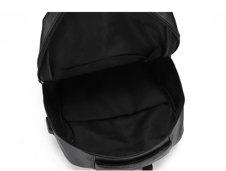 Vintage PU Leather Backpack with USB Charging