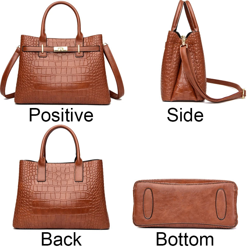 Elegant Croc-Pattern Designer Tote Crossbody Handbag