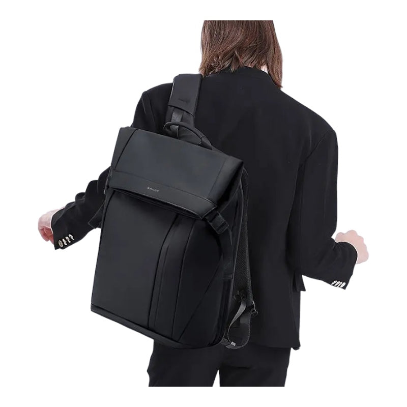 Black Multi-Compartment Laptop Backpack for Men