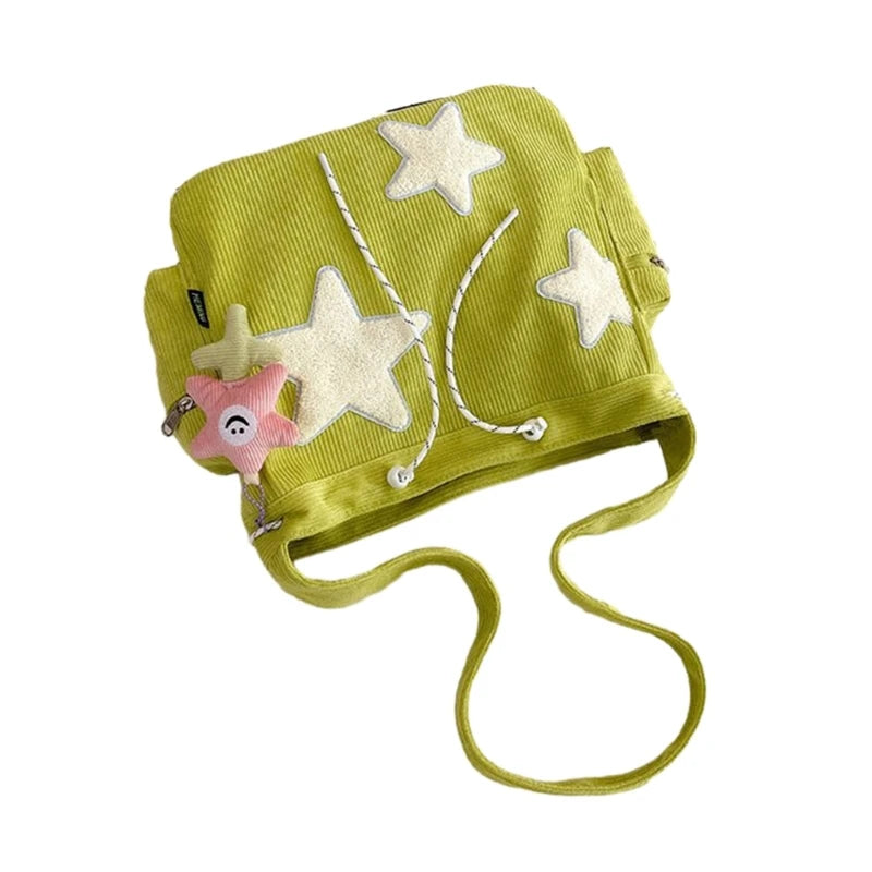 Bolso cruzado de pana con diseño de estrella para mujer, bolso informal de gran capacidad, bolso de hombro para chica, mochila escolar de viaje