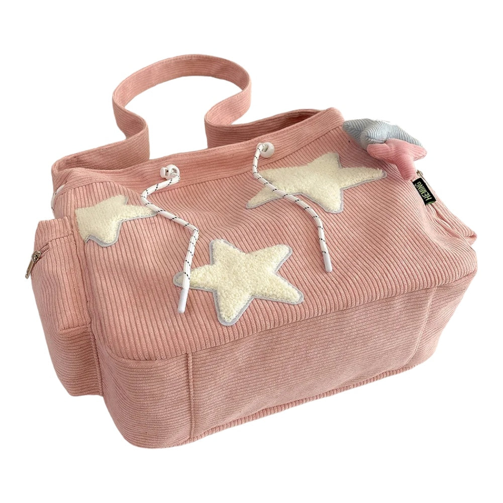 Bolso cruzado de pana con diseño de estrella para mujer, bolso informal de gran capacidad, bolso de hombro para chica, mochila escolar de viaje