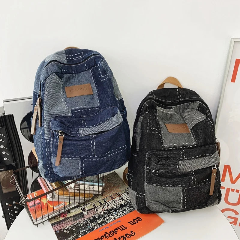 Denim Patch College Laptop Backpack