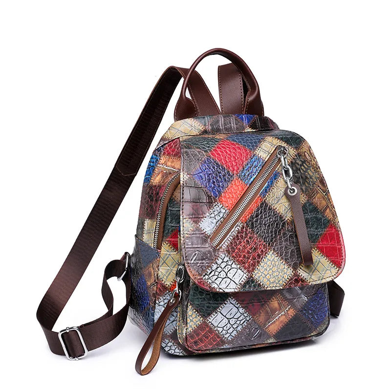 Plaid PU Leather Travel Backpack