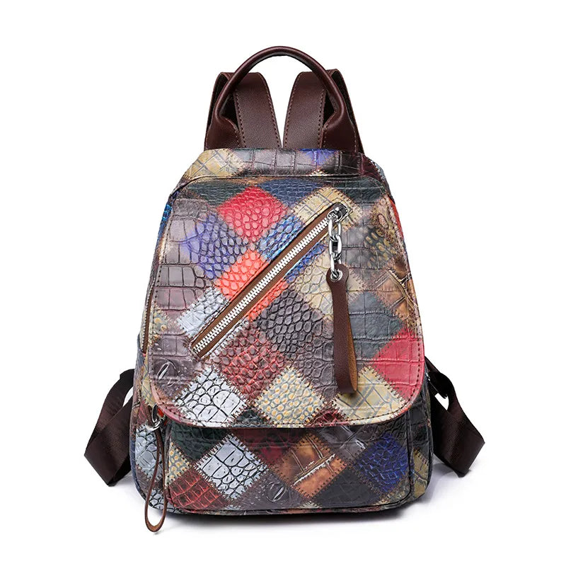 Plaid PU Leather Travel Backpack