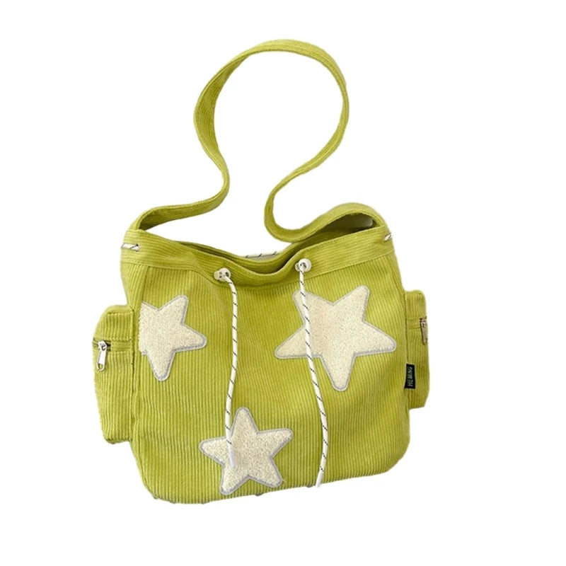 Bolso cruzado de pana con diseño de estrella para mujer, bolso informal de gran capacidad, bolso de hombro para chica, mochila escolar de viaje