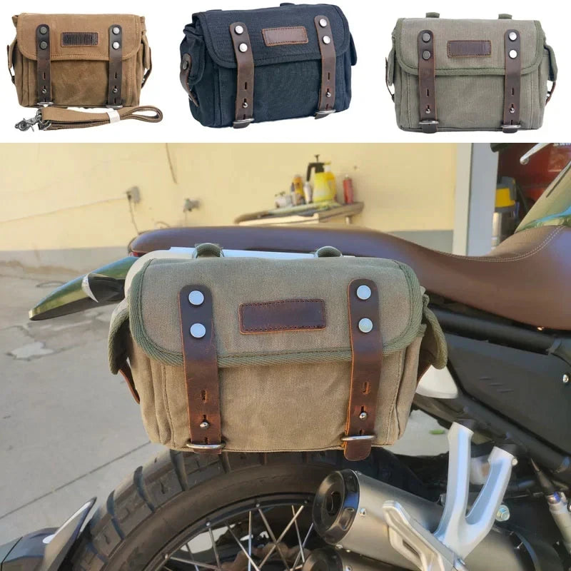 मजबूत तेल मोम कैनवास मोटरसाइकिल साइड बैग (19")
