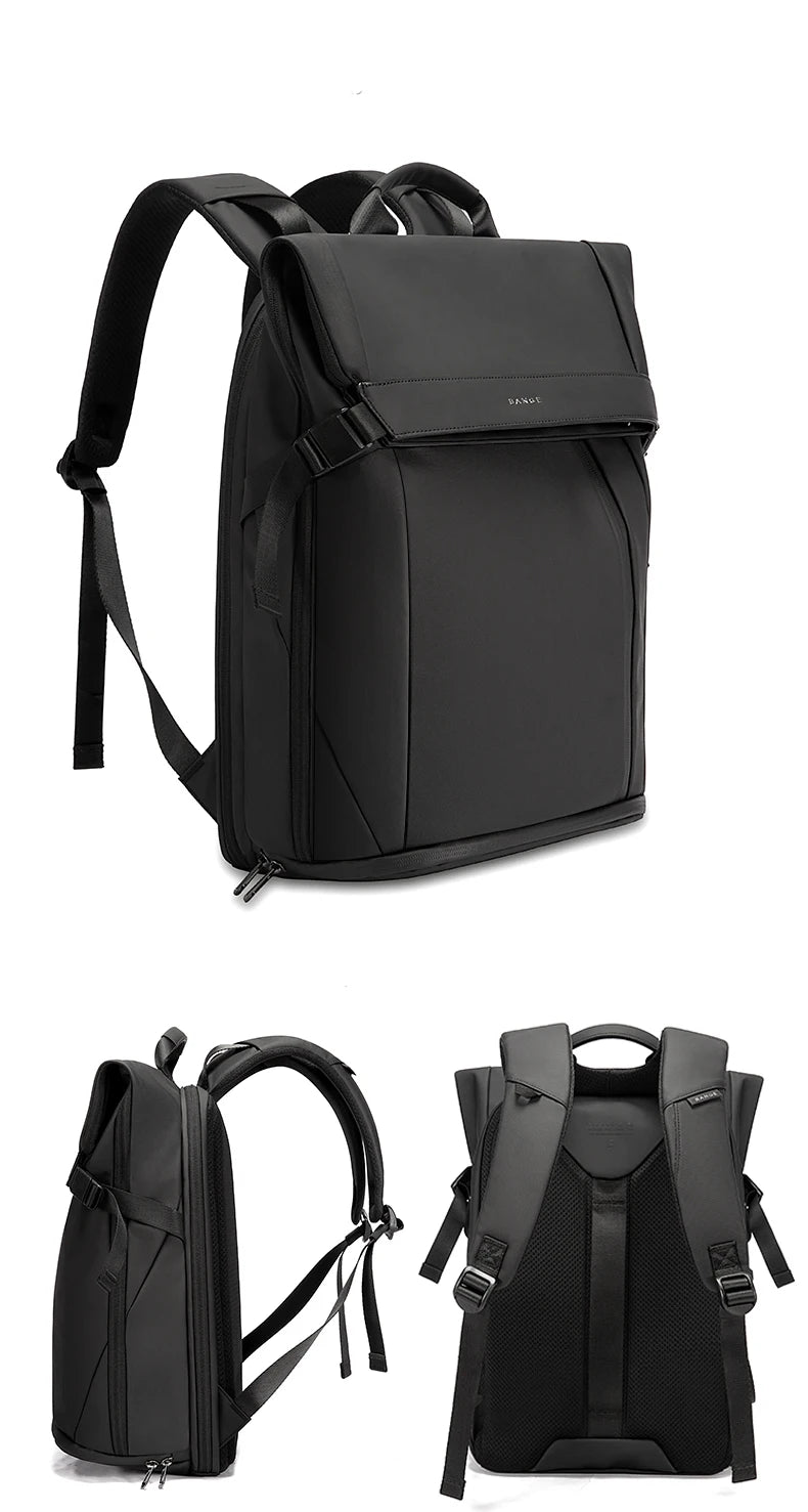 Black Multi-Compartment Laptop Backpack for Men