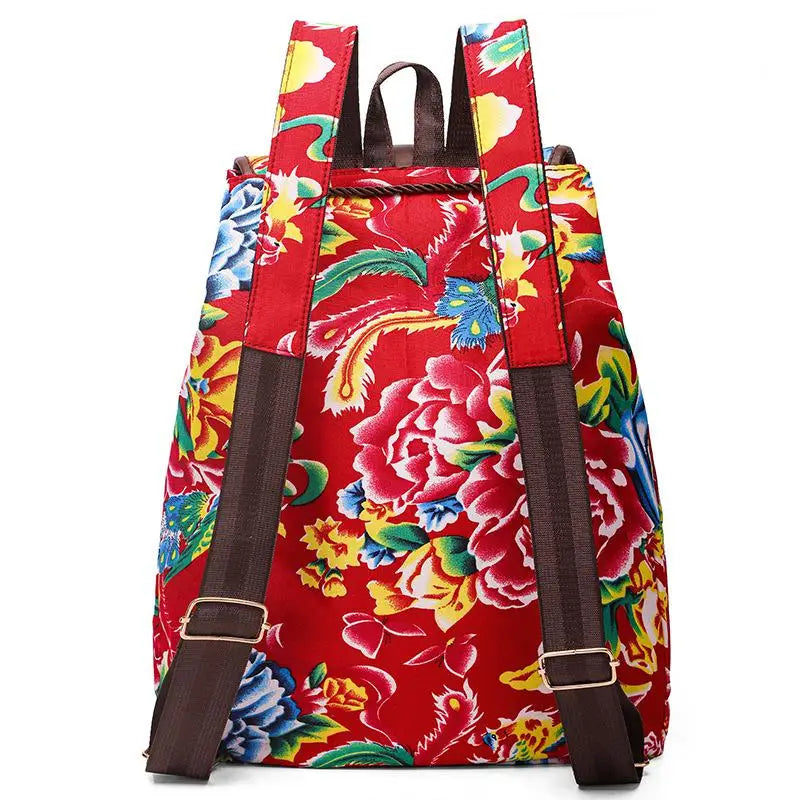 Boho Floral Print Canvas Backpack