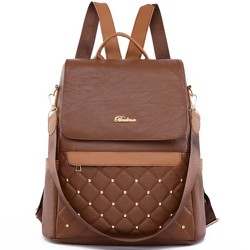 Rivet Chic Anti-Theft PU Leather Backpack