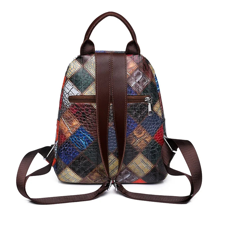 Plaid PU Leather Travel Backpack