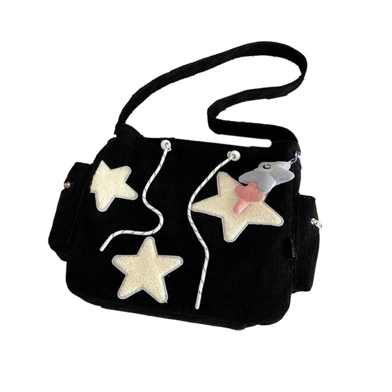 Bolso cruzado de pana con diseño de estrella para mujer, bolso informal de gran capacidad, bolso de hombro para chica, mochila escolar de viaje