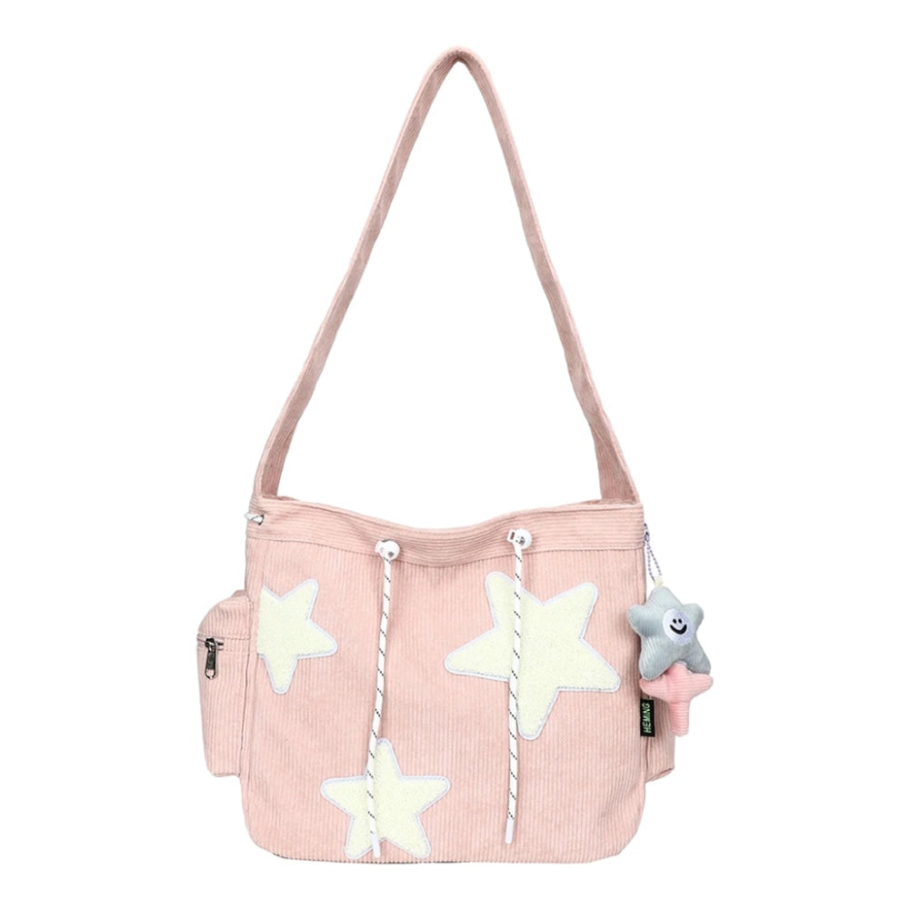 Bolso cruzado de pana con diseño de estrella para mujer, bolso informal de gran capacidad, bolso de hombro para chica, mochila escolar de viaje