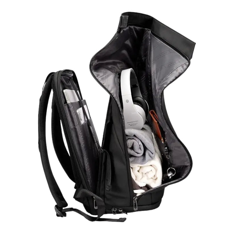 Black Multi-Compartment Laptop Backpack for Men