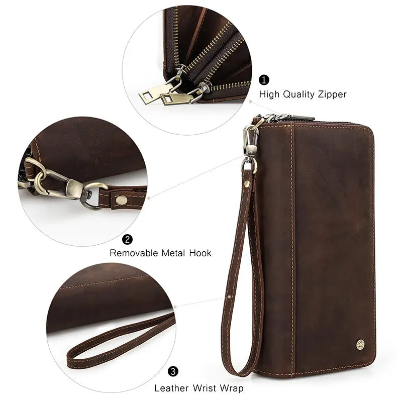 Bolso de mano tipo cartera para hombre y mujer de piel auténtica de Jack Contact